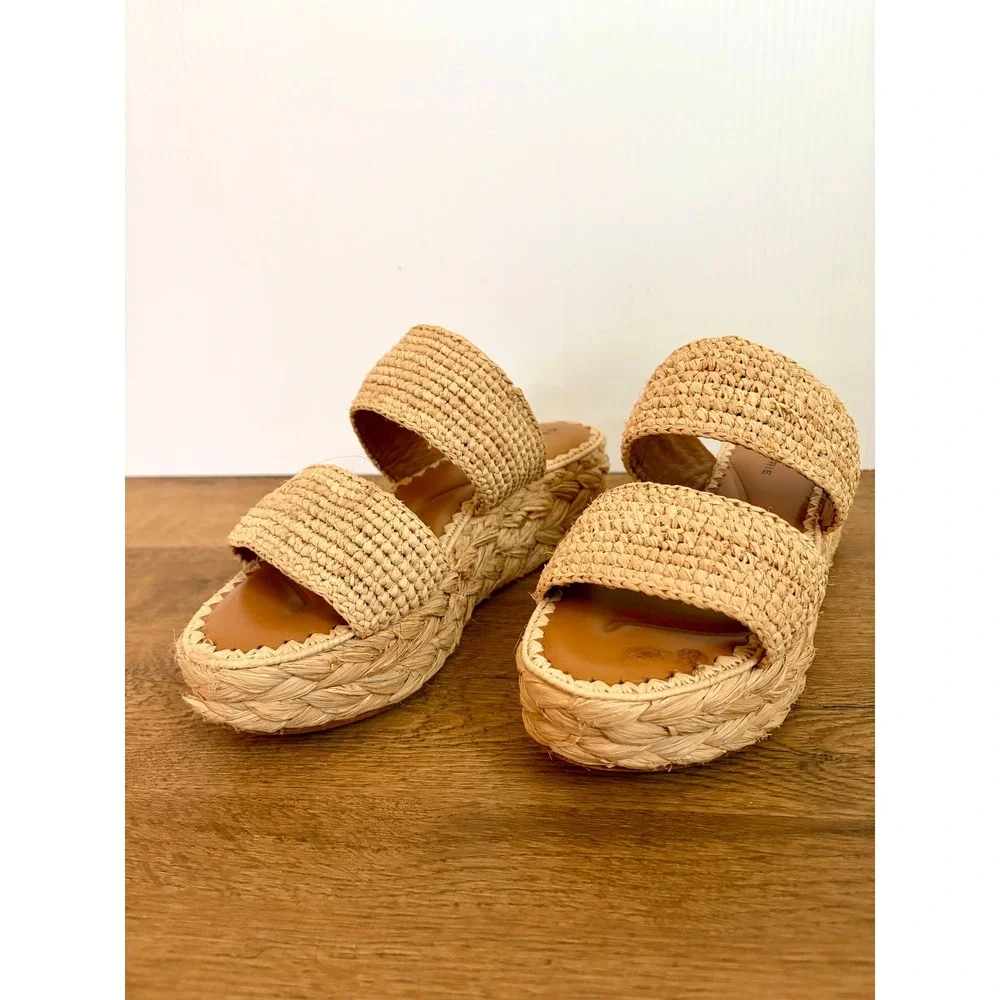 Clergerie Raffia Platform Sandals EU 38 7.5 Boho Coastal Resort Designer Slides